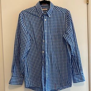 Men’s blue plaid dress shirt